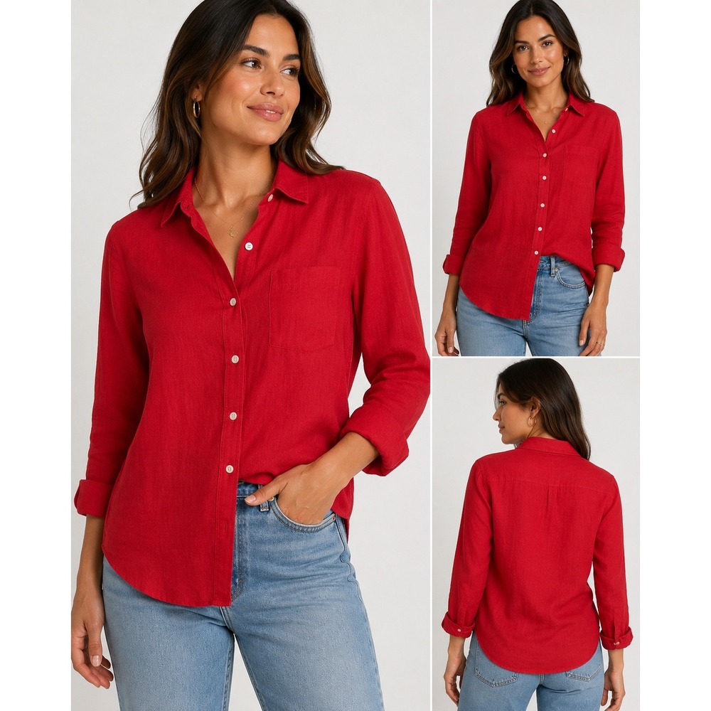 GAP Red Linen Blend Button Down Shirt XS Long Sleeve Collared Blouse